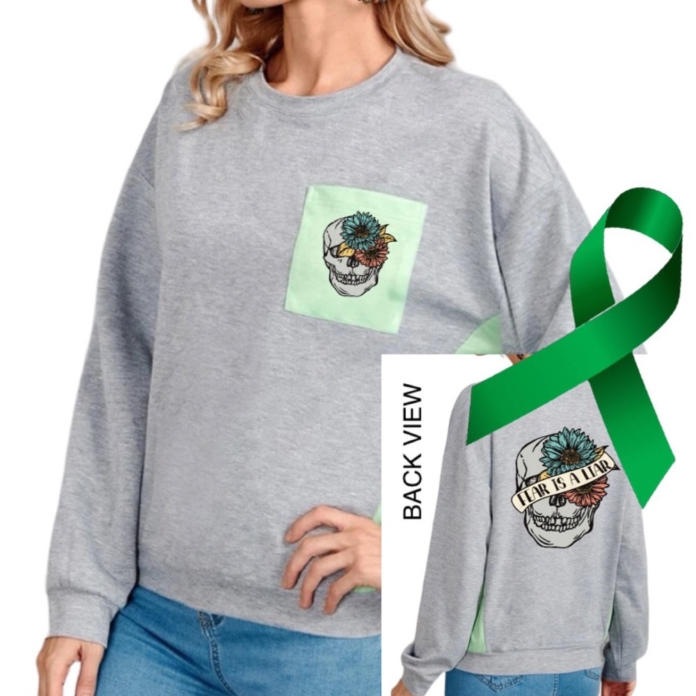 Fear is a Liar Mental Health graphic oversized raglan pullover sweatshirt XXL